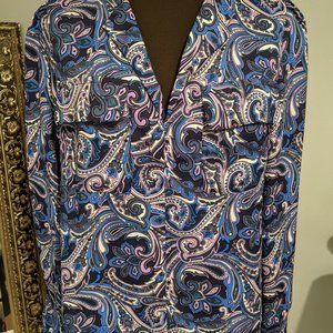 Jones New York Multi-Color Navy Lilac Paisley Woven Blouse Size S NWT